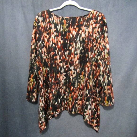 Serengeti Black Rust Abstract Print 3/4 Sleeve Top Womens Size 2X Sharkbite Hem - Picture 4 of 7